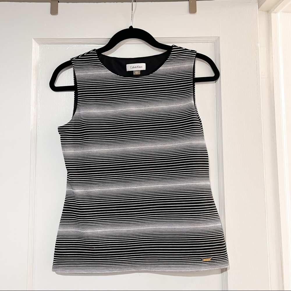 CALVIN KLEIN Stripes Lined Sleeveless Top Black White Size XS